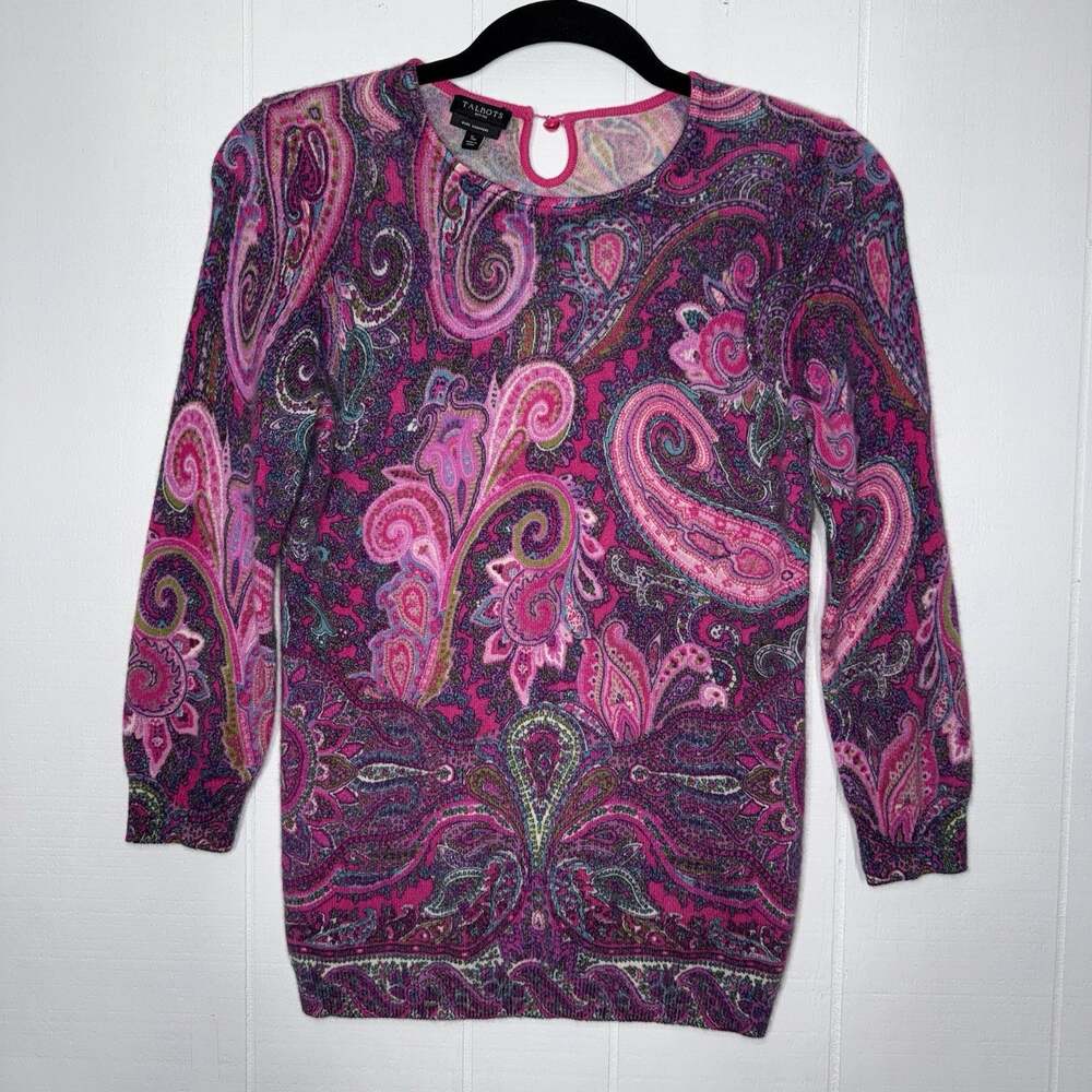 Talbots Women’s 100% Cashmere Keyhole Sweater Paisley Pink Size SP